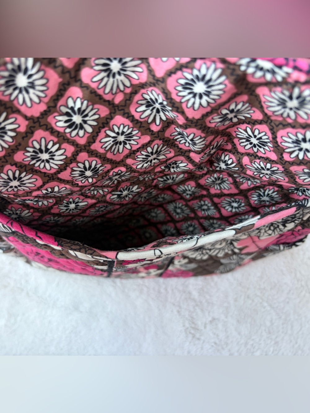 Like New Vera Bradley Quilted Floral Pink and Brown Women’s Backpack - Picture 9 of 13